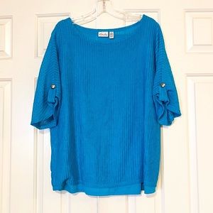 Kim Rogers Cerulean Blue Crocheted 1/2 Sleeve Top Lined